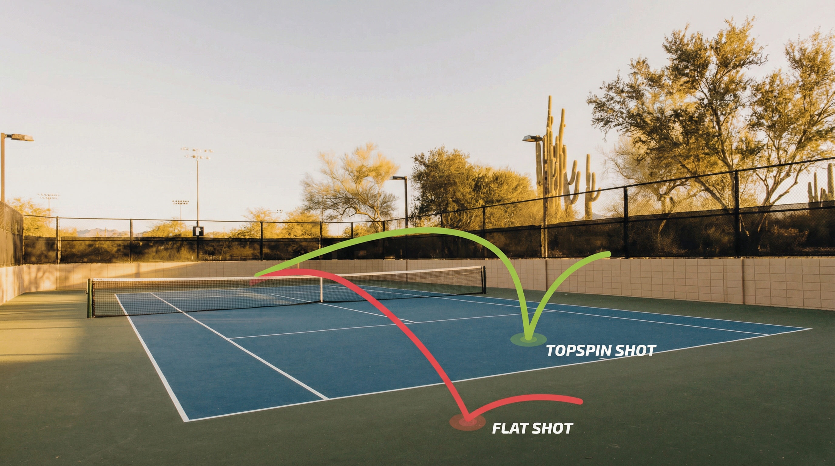 Topspin vs flat shot trajectory